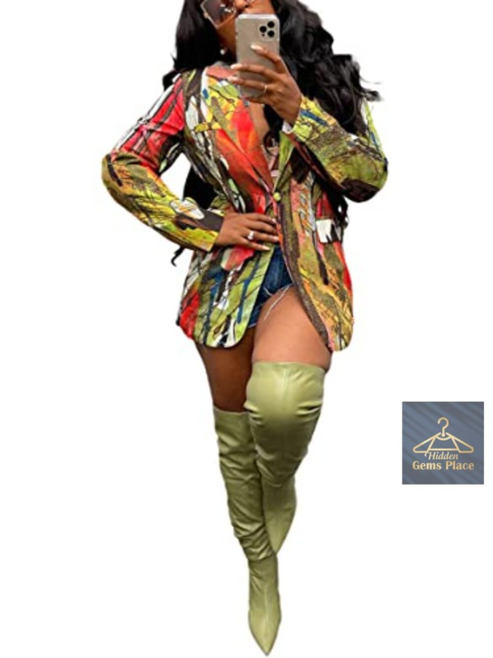 Women's Graphic Print Blazer Button Open Front Lapel Collar Long Sleeve Casual